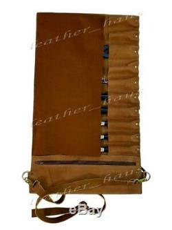 10 Pockets Vintage Tan Leather Premium Real Leather Chef Knife Bag / Knife Roll