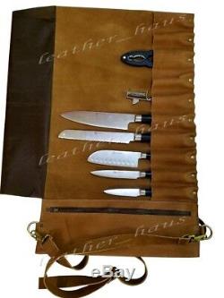 10 Pockets Vintage Tan Leather Premium Real Leather Chef Knife Bag / Knife Roll