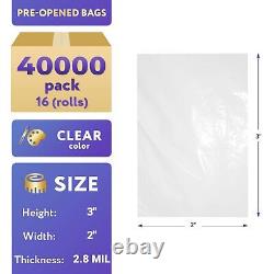 16 Rolls 40000 Bags Of Pre-Opened Bags 2 x 3 Heavy Gauge Poly Bags