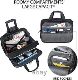 17.3 Inch Rolling Laptop Bag Women Men with RFID Pockets, Stylish Carry on Brief