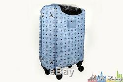 $1,480 New MCM Voyager Blue Visetos Travel Trolly Rolling Carryon Suitcase Bag
