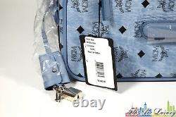 $1,480 New MCM Voyager Blue Visetos Travel Trolly Rolling Carryon Suitcase Bag
