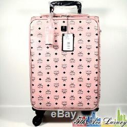 $1,480 New MCM Voyager Pink Visetos Travel Trolly Rolling Carryon Suitcase Bag