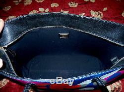 $1,800 Fendi Navy Roll Shoulder Shoppers Tote Bag Leather Handbag Purse ITALY