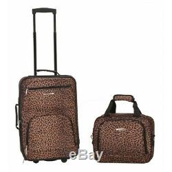 2-Pc. Leopard Print Luggage Set Rolling Suitcase Carry-On Flight Tote Bag Fabric
