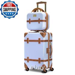 2-Pcs Hardside Carry-On Luggage Set Rolling Wheels TSA Beauty Case Bag Ice Blue