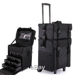 2 in 1 Makeup Case Train Box Cosmetic Organizer Rolling Luggage Trolley Bag