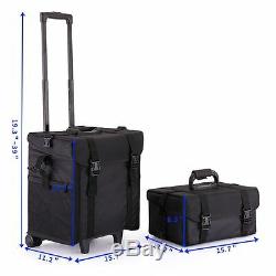 2 in 1 Makeup Case Train Box Cosmetic Organizer Rolling Trolley Bag Luggage