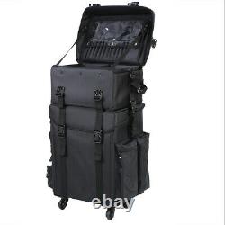 2 in 1 Pro Rolling Makeup Case Train Box Cosmetic Organizer Luggage Trolley Bag