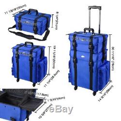 2in1 Rolling Makeup Case Trolley Train Box Organizer Cosmetic Travel Salon Bag
