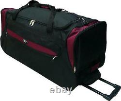 36 Polyester Rolling Wheeled Travel Duffel Bag on Wheel Luggage Burgundy NEW
