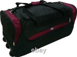 36 Polyester Rolling Wheeled Travel Duffel Bag on Wheel Luggage Burgundy NEW