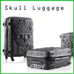 3D Skull Rolling Luggage Spinner Travel Suitcase Design Trolley Bag 20 24 28
