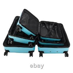 3PCS Travel Luggage Set Bag ABS Trolley Suitcase withTSA lock Blue Rolling
