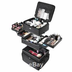 3 in 1 Rolling Makeup Case Cosmetic Trolley Lockable Box Salon Train Organizer