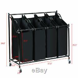 4 Bag Rolling Laundry Sorter Cart Hamper Organizer Compact Basket Heavy Duty