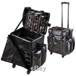 4 Wheels Rolling PU Makeup Case Artist Travel Cosmetic Trolley Organizer Bag
