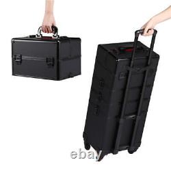 4-in-1 Large Professional Folding Cosmetic Case with Brush Bag Rolling Cart New