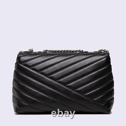 $548 Tory Burch Kira Chevron Small Convertible Shoulder Bag Black/Rolled Nickel