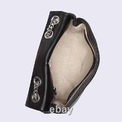 $548 Tory Burch Kira Chevron Small Convertible Shoulder Bag Black/Rolled Nickel