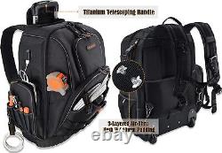 72Pockets Tool Rolling backpack, HVAC Rolling Tool Bag, Electrician Bag Black