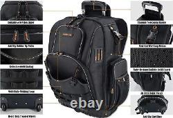72Pockets Tool Rolling backpack, HVAC Rolling Tool Bag, Electrician Bag Black