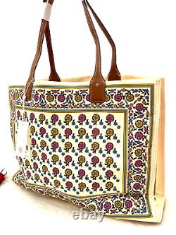 AUTH NWT $268 TORY BURCH ELLA Logo Floral Daisy Prints Large Tote Shopper Bag