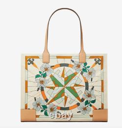 AUTH NWT TORY BURCH ELLA Logo Lei Floral Compass Prints Large Tote Shopper Bag