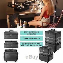 AW 2in1 Cosmetic Organized Trolley Travel Rolling 3in1 Soft Sided Makeup Case