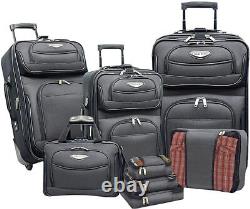 Amsterdam Expandable Rolling Upright Luggage, Gray, 8-Piece Set
