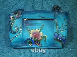 Anna by Anuschka Handpainted Double Rolled Handle Shoulder Bag withCard Holder