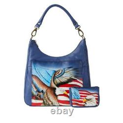 Anuschka Stars & Stripes Hand Painted Leather Hobo w Coin Pouch NWT