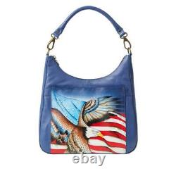 Anuschka Stars & Stripes Hand Painted Leather Hobo w Coin Pouch NWT