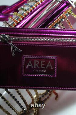 Area Womens Rainbow Crystal Fringe Roll Bag Clear Fuchsia One Size