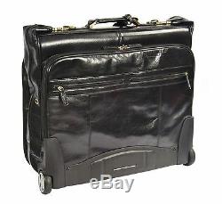 BLACK Leather Suit Garment Dress Carrier Business Travel Weekend Rolling Bag NEW