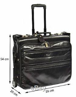 BLACK Leather Suit Garment Dress Carrier Business Travel Weekend Rolling Bag NEW