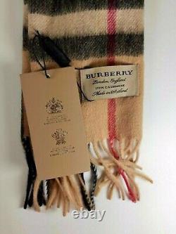 BRAND NEW BURBERRY Cashmere Scarf Check With Roll Tube Box Gift Bag 100% Authentic