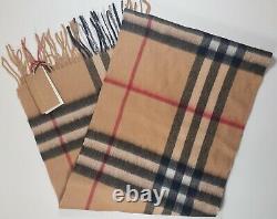 BRAND NEW BURBERRY Cashmere Scarf Check With Roll Tube Box Gift Bag 100% Authentic
