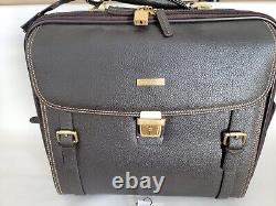 BROOKS BROTHERS travel TROLLY leather bag CARRY-ON rolling suitcase Briefcase