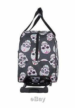 Betsey Johnson, Carry On Luggage Sugar Skull Pattern 22 Inch Rolling Duffel Bag