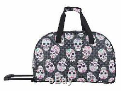 Betsey Johnson, Carry On Luggage Sugar Skull Pattern 22 Inch Rolling Duffel Bag