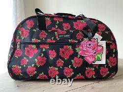 Betsey Johnson Covered Roses Wheeled Duffle Carry-On Travel Rolling Bag NWT