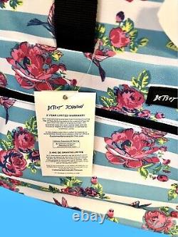 Betsey Johnson Designer Carry On Rolling Duffel Bag In Stripe Floral MSRP $160