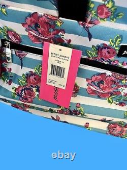 Betsey Johnson Designer Carry On Rolling Duffel Bag In Stripe Floral MSRP $160