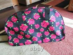 Betsey Johnson Red Roses Rolling Duffle Weekender Luggage Carry On Nwt