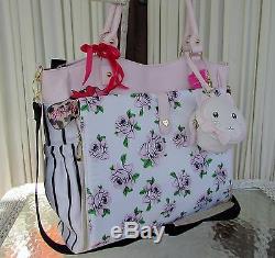 Betsey Johnson Roll Out Diaper Bag Floral Roses Pink Blush Tote Weekender NWT