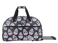 Betsey Johnson Skull Party Rolling Duffle Weekender Luggage Carryon Nwt Black