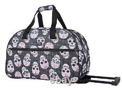 Betsey Johnson Skull Party Rolling Duffle Weekender Luggage Carryon Nwt Black