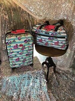 Betsey Johnson Striped Rose 20 Inch Carryon & Rolling Duffel Bags Set NWT