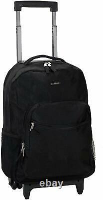 Black Rolling Backpack Rockland Luggage 17-Inch Travel Bag Wheeled Heavy Duty